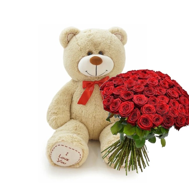 51 роза и большая игрушка 51 роза и большая игрушка